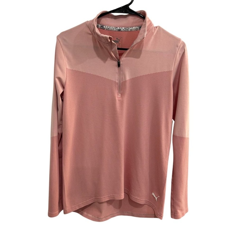 Puma Womens Pink Quarter Zip Long Sleeve Activewear Top Size Large